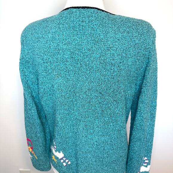 Vintage South Cotton Light 80s Cat Button Front Cardigan In Teal Size Small New - Picture 7 of 11